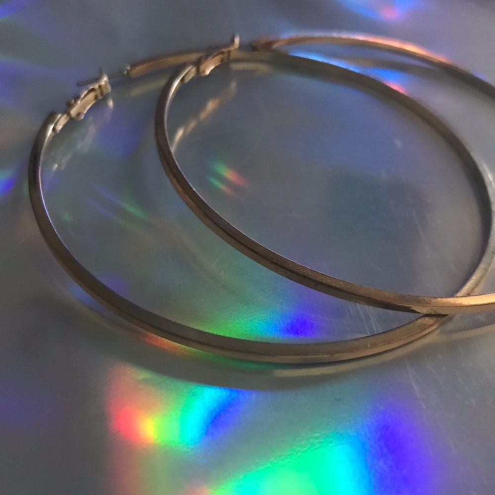 Gold hoop vintage earrings large circle oversized